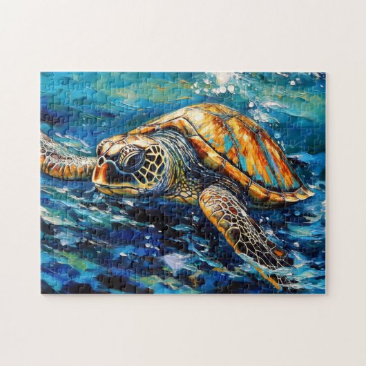Sea Turtle in Expressive Oil Brushwork ジグソーパズル (横)