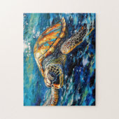 Sea Turtle in Expressive Oil Brushwork ジグソーパズル (縦)