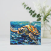 Sea Turtle in Expressive Oil Brushwork ポストカード (スタンド正面)