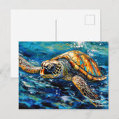 Sea Turtle in Expressive Oil Brushwork ポストカード (正面/裏面)