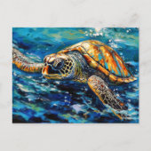 Sea Turtle in Expressive Oil Brushwork ポストカード (正面)