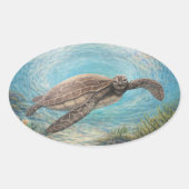 Sea Turtle in Ocean Vortex 楕円形シール (正面)
