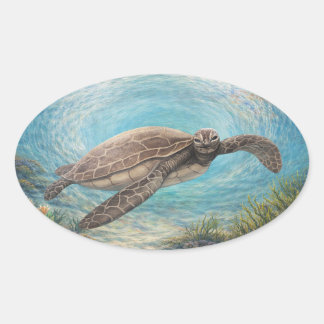 Sea Turtle in Ocean Vortex 楕円形シール
