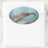 Sea Turtle in Ocean Vortex 楕円形シール (バッグ)