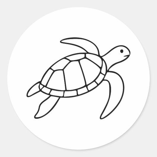 Sea Turtle Line Art – Minimalist Marine Animal ラウンドシール (正面)