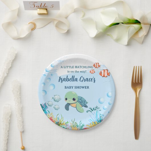 Sea Turtle Little Hatchling Baby Shower 7" ペーパープレート (ウェディング)