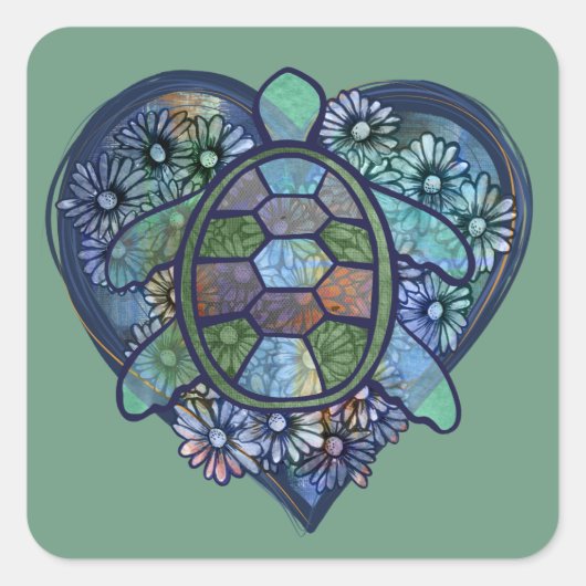 Sea turtle love スクエアシール (正面)