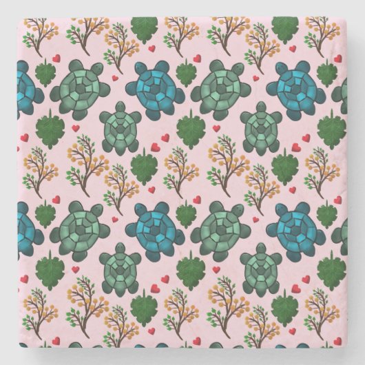 Sea Turtle Lover Gift, Cute Turtle Pattern, Marine ストーンコースター (正面)