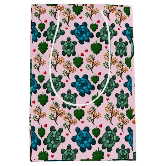 Sea Turtle Lover Gift, Cute Turtle Pattern, Marine ミディアムペーパーバッグ (正面)