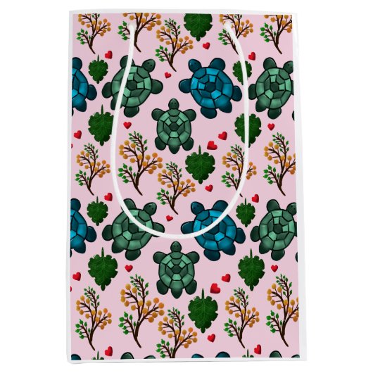 Sea Turtle Lover Gift, Cute Turtle Pattern, Marine ミディアムペーパーバッグ (正面)