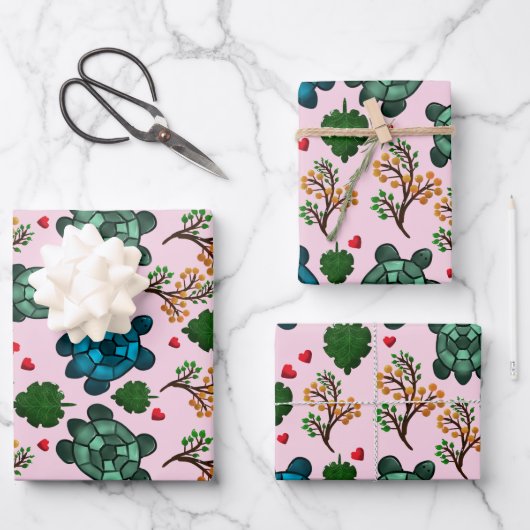 Sea Turtle Lover Gift, Cute Turtle Pattern, Marine ラッピングペーパーシート (正面)