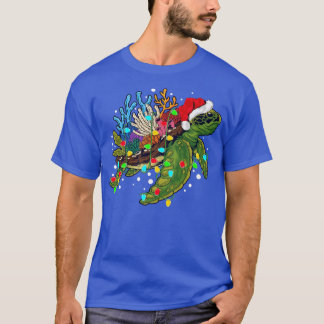 Sea Turtle Lover Xmas Lights Santa Sea Turtle Chri Tシャツ