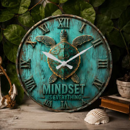 Sea Turtle Mindset Coastal Nautical Ocean Decor ラージ壁時計