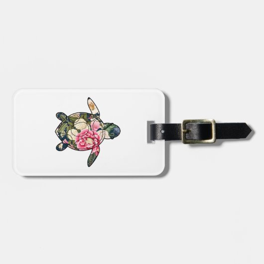 Sea Turtle navy floral ラゲッジタグ (正面横)