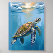 Sea Turtle Ocean Animal Watercolor ポスター (正面)