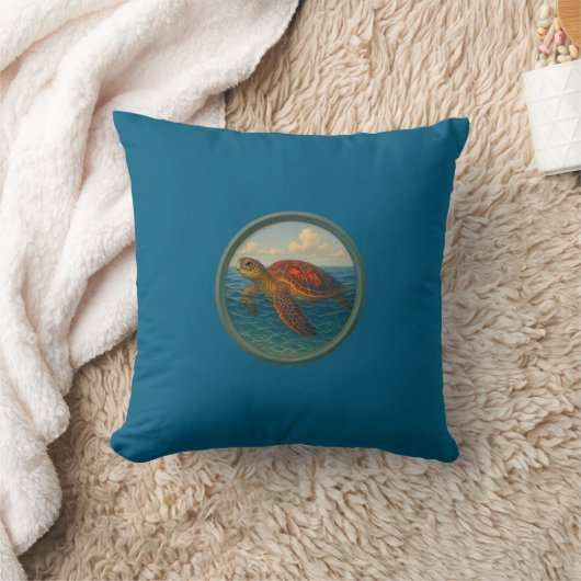 Sea Turtle Ocean Blue Pillows クッション (ブランケット)