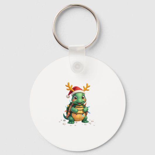 Sea Turtle Santa Christmas Lights Cute Xmas Men Wo キーホルダー (正面)