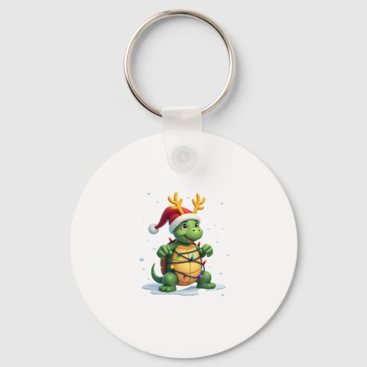 Sea Turtle Santa Christmas Lights Cute Xmas Men Wo キーホルダー (正面)
