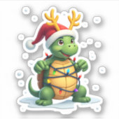 Sea Turtle Santa Christmas Lights Cute Xmas Men Wo シール (正面)