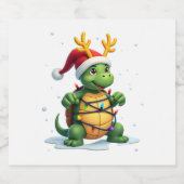 Sea Turtle Santa Christmas Lights Cute Xmas Men Wo スパークリングワインラベル (シングルラベル)