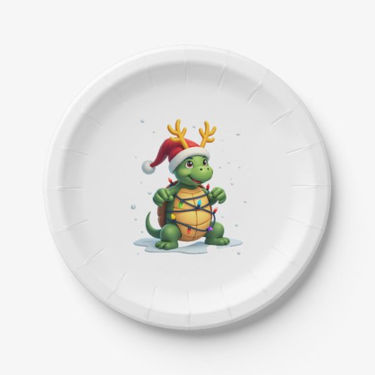 Sea Turtle Santa Christmas Lights Cute Xmas Men Wo ペーパープレート (正面)