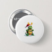 Sea Turtle Santa Christmas Lights Cute Xmas Men Wo 缶バッジ (正面&裏面)