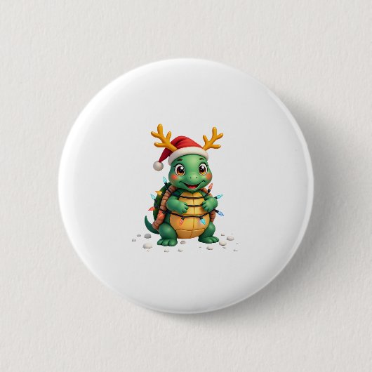 Sea Turtle Santa Christmas Lights Cute Xmas Men Wo 缶バッジ (正面)