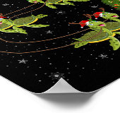 Sea Turtle Santa Sleigh Flying Funny Magical Chris ポスター (角)