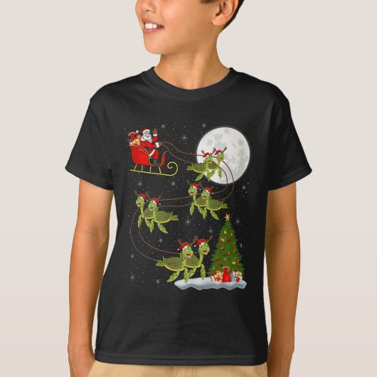 Sea Turtle Santa Sleigh Flying Funny Magical Chris Tシャツ (正面)