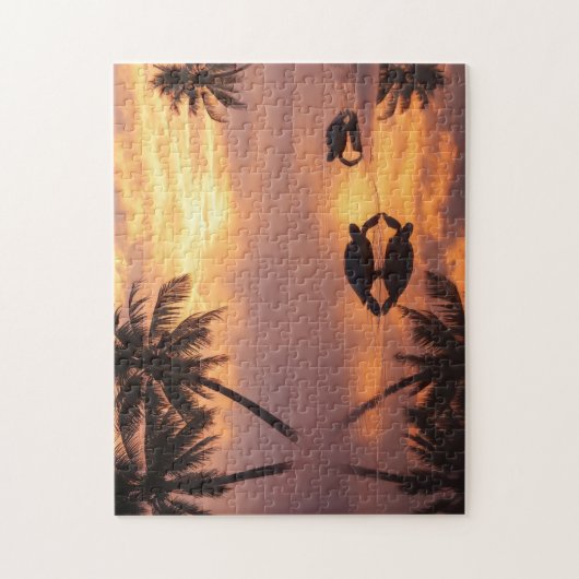 Sea turtle sunset at the beach ジグソーパズル (縦)