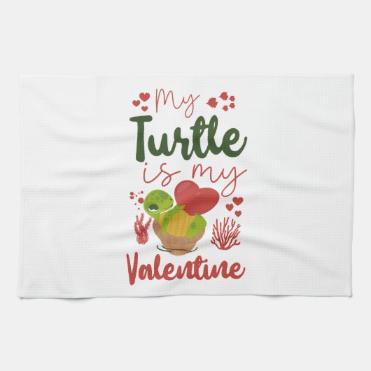 Sea Turtle Tortoise Valentines Day キッチンタオル (横)