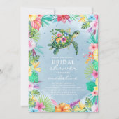 Sea Turtle Tropical Floral Bridal Shower 招待状 (正面)
