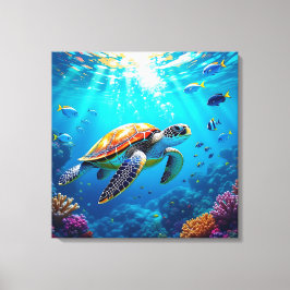Sea Turtle Vibrant Colorful Underwater Scene キャンバスプリント