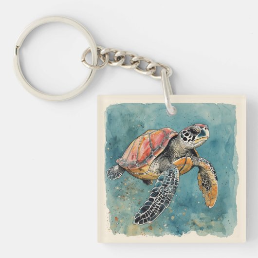 Sea Turtle Watercolor キーホルダー (正面)
