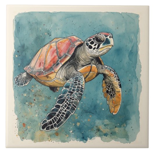 Sea Turtle Watercolor タイル (正面)