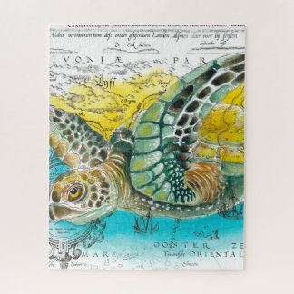 Sea Turtle Watercolor Vintage Map white ジグソーパズル