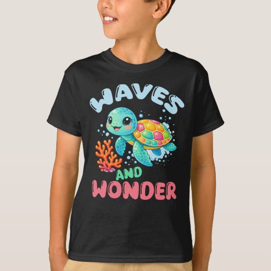 Sea Turtle Waves and Wonder Kids Tシャツ (正面)