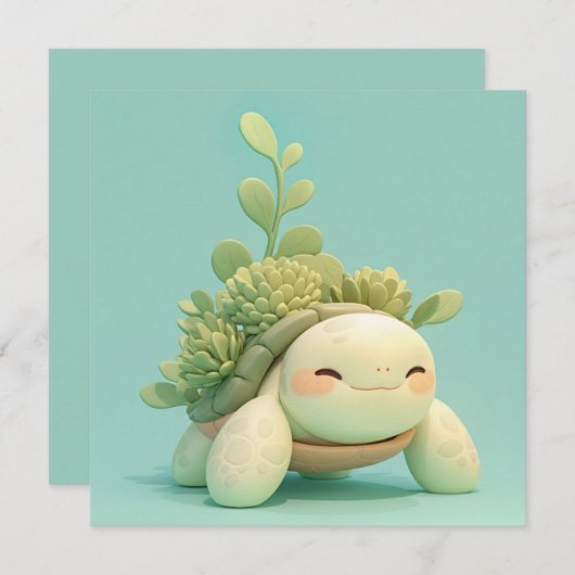 Sea Turtle with Green Succulent Garden Postcard (正面/裏面)