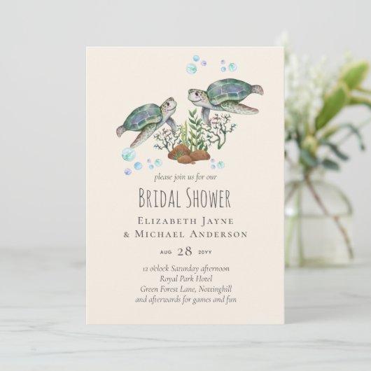 Sea Turtles Beach Bridal Shower Ocean 招待状 (スタンド正面)