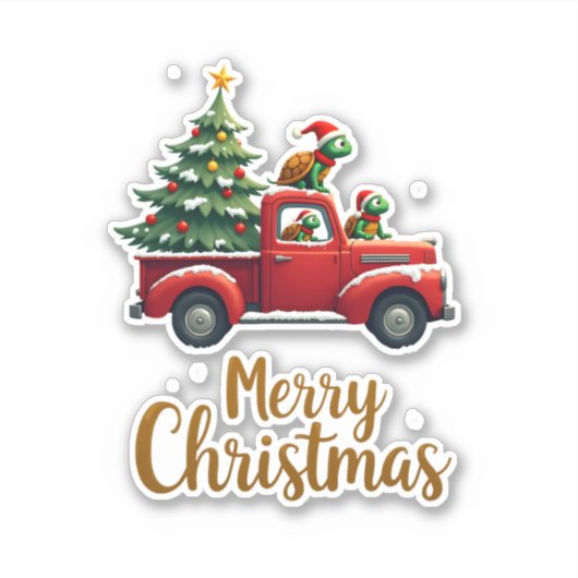 Sea Turtles Driving Christmas Tree Truck Turtle Ch シール (正面)
