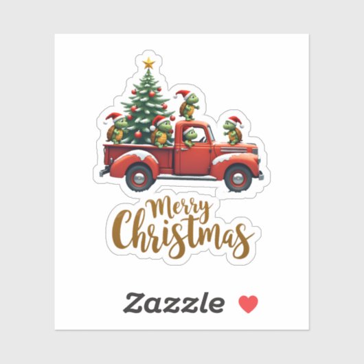 Sea Turtles Driving Christmas Tree Truck Turtle Ch シール (シート)