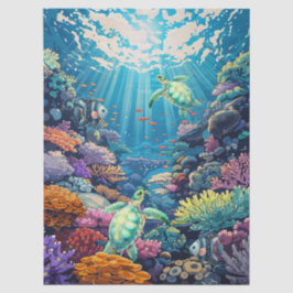 Sea Turtles In Beautiful Scenic Ocean Decoupage 薄葉紙