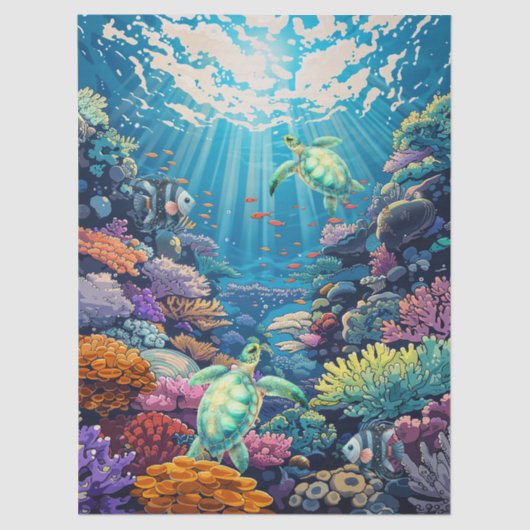 Sea Turtles In Beautiful Scenic Ocean Decoupage 薄葉紙 (正面)