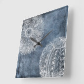 Sea Urchin Watercolor Ocean Navy Blue White スクエア壁時計 (傾斜)