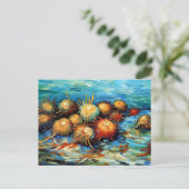 Sea Urchins in Expressive Ocean Oil Painting ポストカード (スタンド正面)
