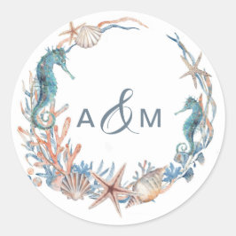 Sea Wreath | 海のコースレターのイニシャル ラウンドシール