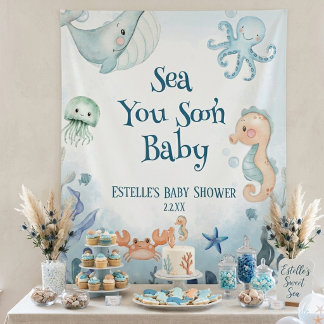 Sea You Soon たこ タツノオトシゴ ヒトデ ベビーシャワー タペストリー