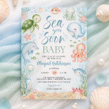 Sea You Soon オシャレな海洋テーマのベビーシャワー招待状