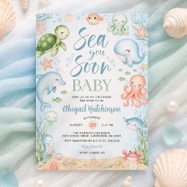 Sea You Soon オシャレな海洋テーマのベビーシャワー招待状 招待状