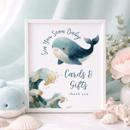 Sea You Soon クジラのカードとギフトベビーシャワーサイン ポスター